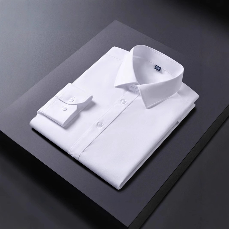 Young and Middle-Aged Men's Shirts Thin Solid Color Short-Sleeved Business Professional Workwear Stretch Polyester Casual Versatile Shirts