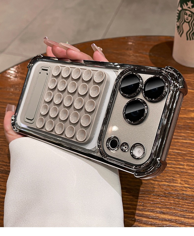 Soporte de ventosa de silicona para iPhone17promax teléfono móvil de silicona Apple 15 cubierta de cuatro esquinas galvanizadas