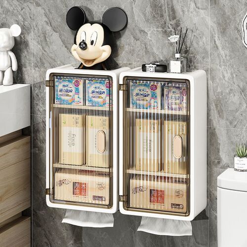 Bathroom hole-free wall-mounted cabinet cosmetic and skincare storage box toilet paper holder waterproof and moisture-proof shelf