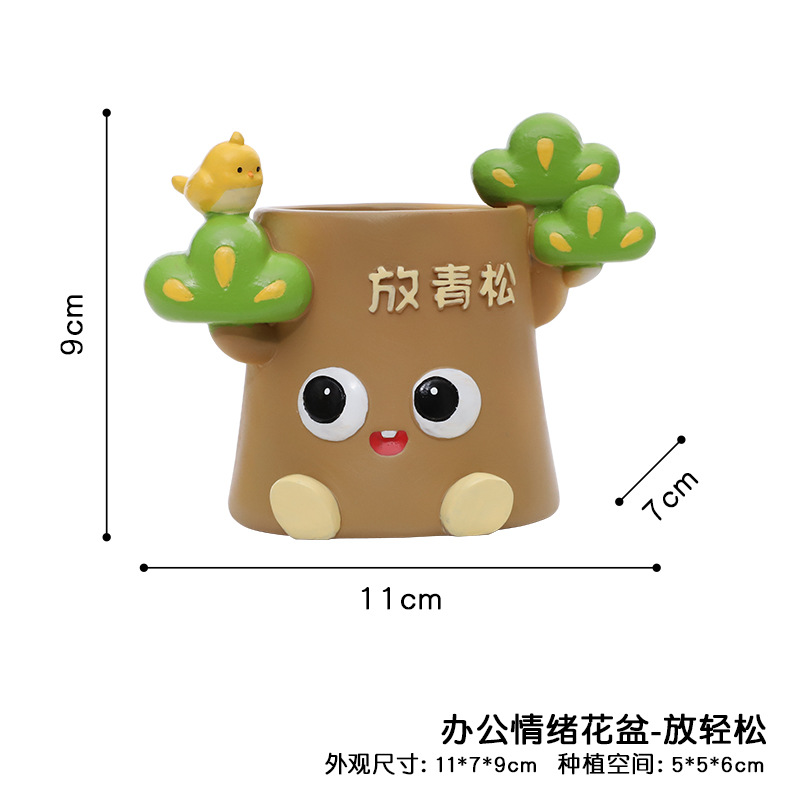 Chậu cây cảm xúc công sở resin, chậu cây mini để bàn, trang trí văn phòng và cây mọng nước (RG-100)