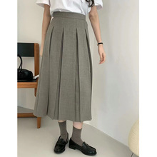 韩国东大门鸡蛋复古学院风高腰显瘦A字百褶裙伞裙中长款半身裙