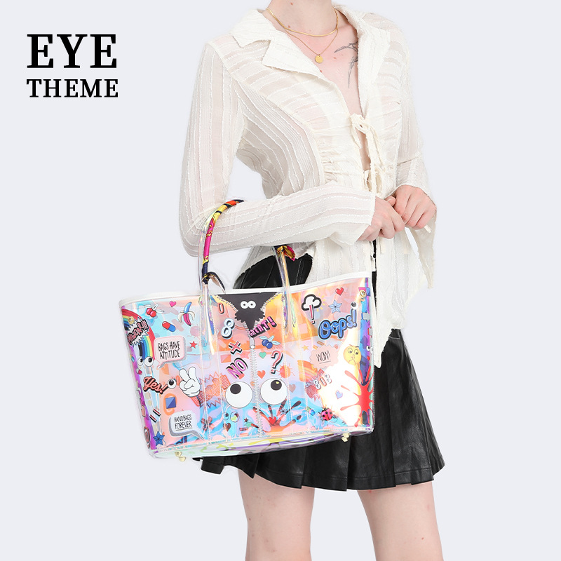 Personalidad de moda gran bolsa impresa jalea transparente Madre y niño bolsa TPU crossbody 2024 Nuevo 2549 #