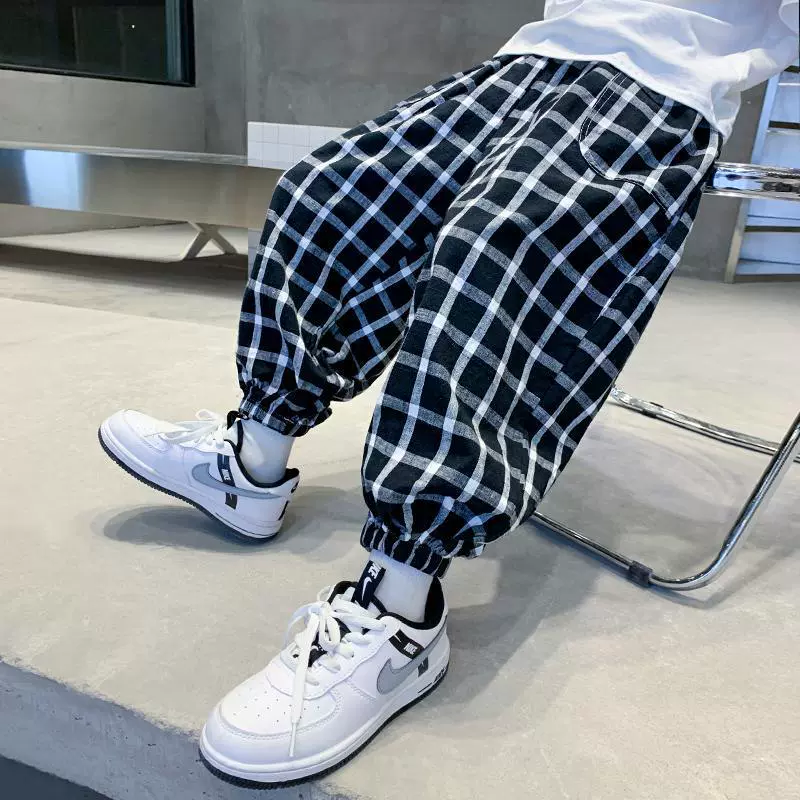 Летние тонкие штаны для мальчиков с защитой от комаров, новые детские летние клетчатые штаны-фонарики 2025, стиль для больших мальчиков