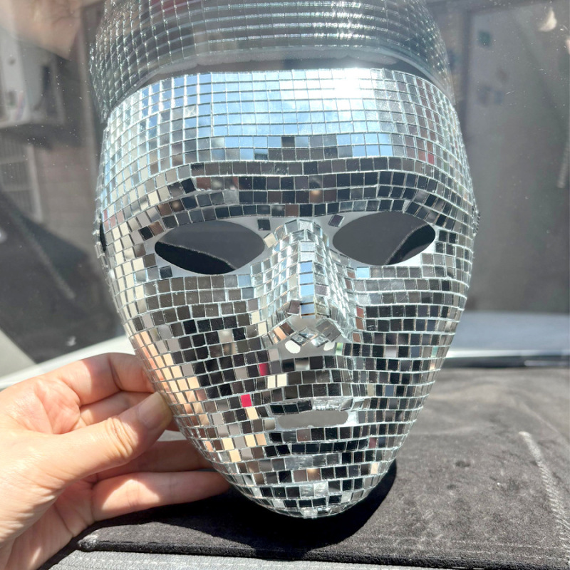 Halloween Full Face Mirror Mask Reflective Glass Handicraft Masquerade Dress Gold and Silver Handsome for Men and Women