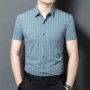 翻领竖条纹短袖男士衬衫