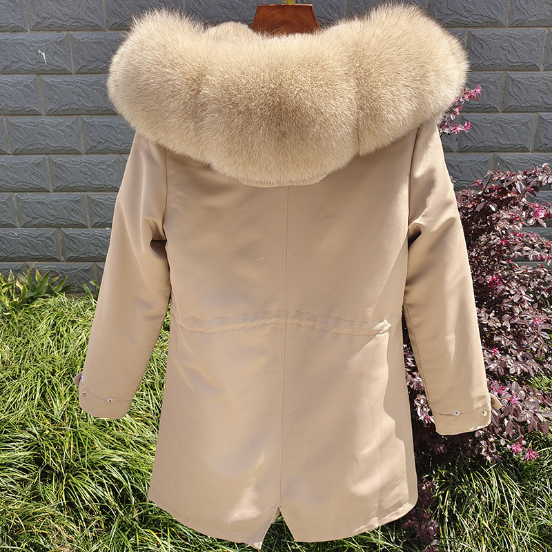 Sieviešu apģērbi Jauns ziemas Sieviešu Parka Vidēja Garuma Noņemams Laineris Lapsas kažokādas apkakles kažoks_voghion.com