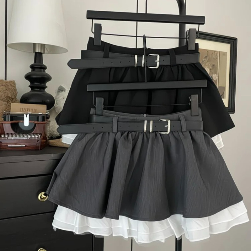 2026 Spring New Korean Style Petite Academy Style Age-Reducing Puffy Skirt for Women with Fashionable Belt and Anti-Exposure A-Line Skirt 2026 Spring New Korean Style Petite Academy Style Age-Reducing Puffy Skirt for Women with Fashionable Belt and Anti-Exposure A-Line Skirt
