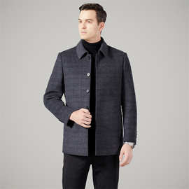 专柜时尚男士羊毛大衣2025冬商务翻领中年爸爸保暖羽绒双面呢外套