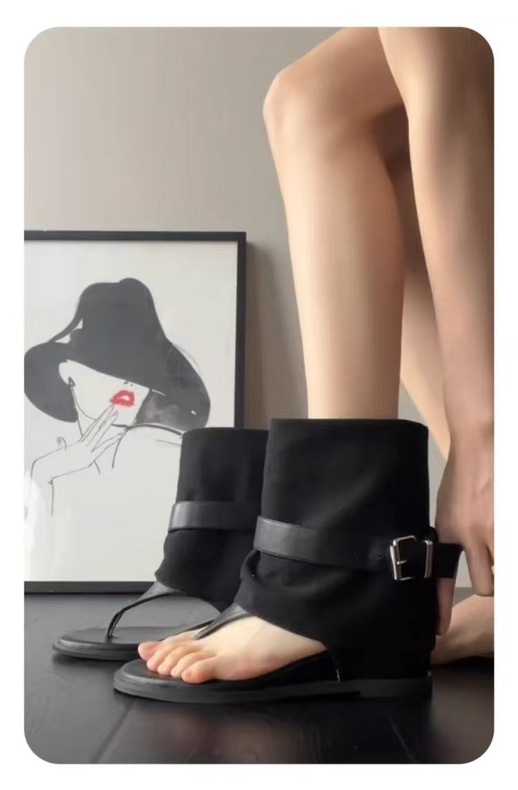 2026 nuevas zapatillas de talón de pente botas de verano para mujeres botas de tubo de pantalones sandalias aumentan la altura de las botas de calzado