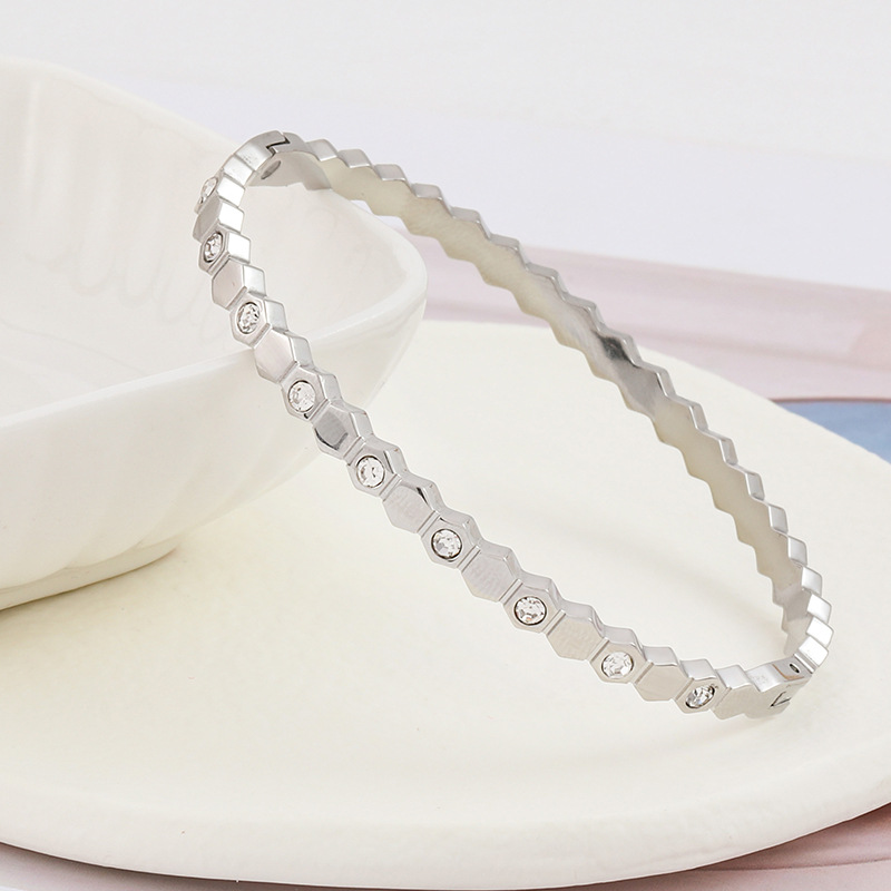 Daily Occasion Titanium Steel Material Casual Simple Style Hexagon Titanium Steel Plating Inlay Zircon Bangle