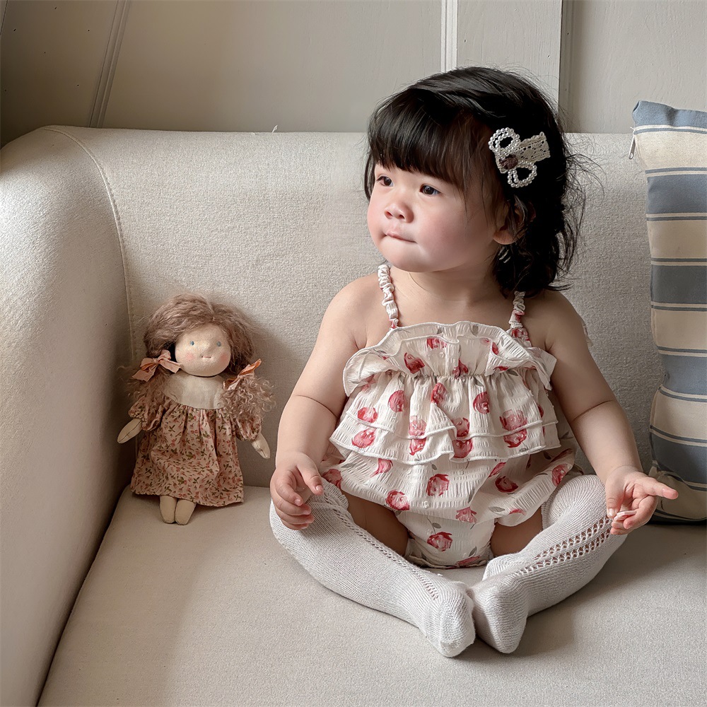 2024 estilo de verano para niñas estilo fino francés para niñas ropa para niños princesa encaje sin mangas para bebés