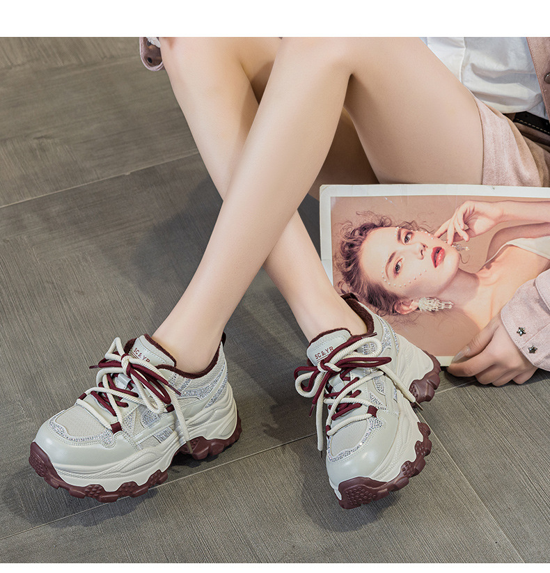 Giày sneaker nữ chunky đế dày phối đá pha lê, tăng chiều cao, siêu nhẹ, thể thao thời trang — 5022-1 đỏ lót lông, 5022 đỏ một lớp chi tiết 20