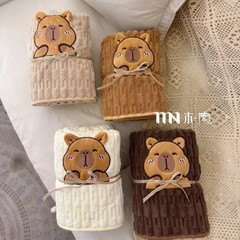 カピバラ刺繍タオルタオルバスタオル多目的コーラルベルベットソフト吸収性糸くずの出ない厚みのあるかわいい漫画