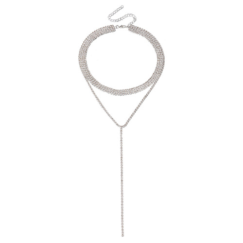 European and American New Style Full Diamond Multi-Layer Necklace Cross-border Accessory Fashion Simple Long Fringe Necklace for Women
