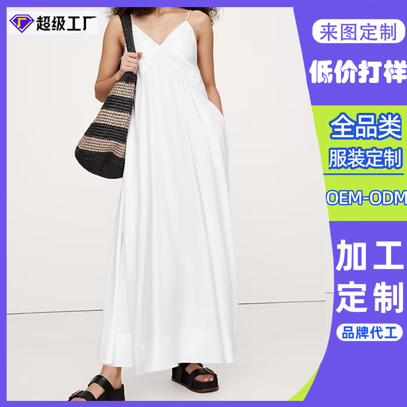 Dongguan Humen Factory Customized Cross-Border Women's Viscose Linen Suspender Seaside Vacation Casual Maxi Dress