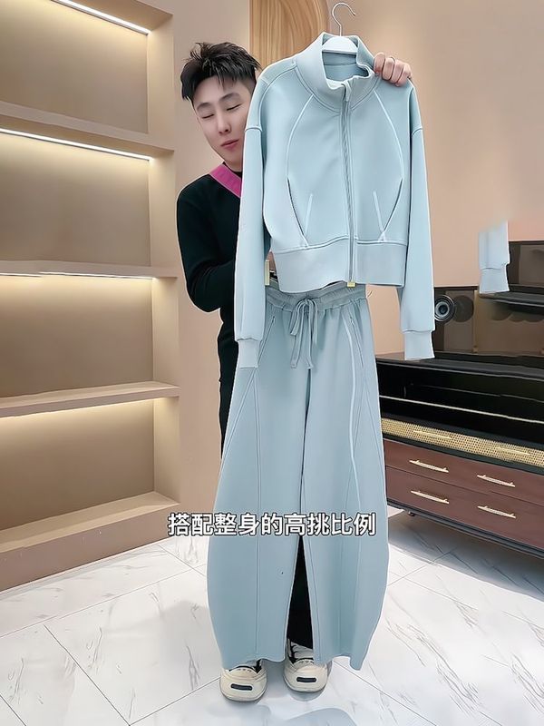 简约大方休闲运动套装女2025秋新款欧货蓝色外套上衣阔腿裤两件套|undefined