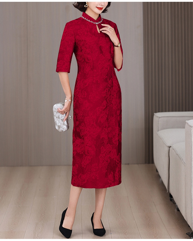 New Chinese-style Young Lady's Elegant For Mother-in-law's Wedding Banquet, Can Be Worn Casually, Slimming Cheongsam,_ecoleips.com