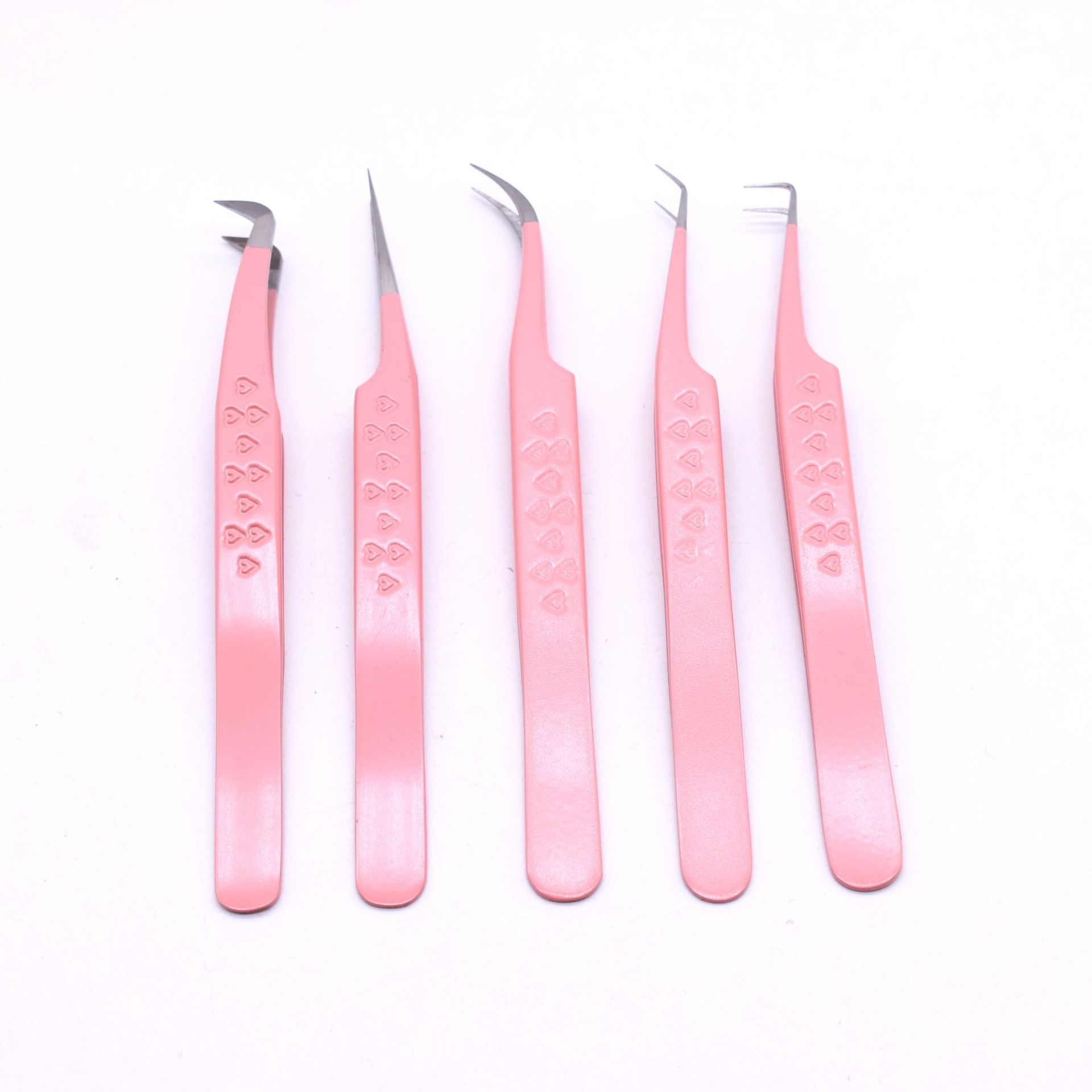 厂家供应高精密嫁接睫毛开花镊子304不锈钢条纹美睫镊粉色纤维头