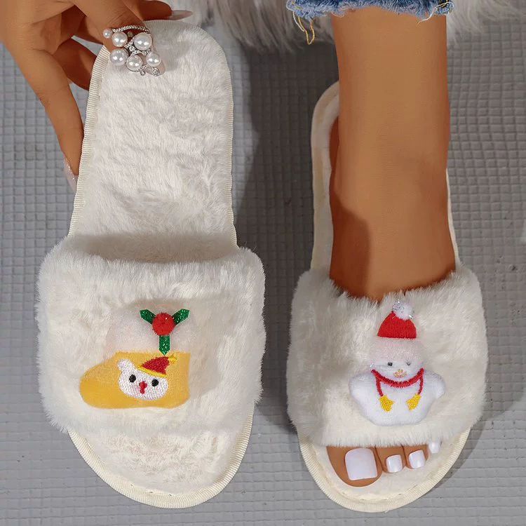 Трансграничная Амазонка внешняя торговля плюс размер 2024 осень-зима мода Рождество с открытыми пальцами, шерстяные хлопчатобумажные тапочки оптом