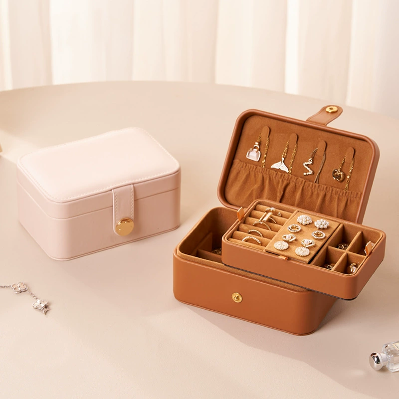 2025 Новый дорожный ювелирный органайзер с двойным слоем для хранения ожерелий, серег и других украшений, мини-шкатулка для хранения ювелирных изделий