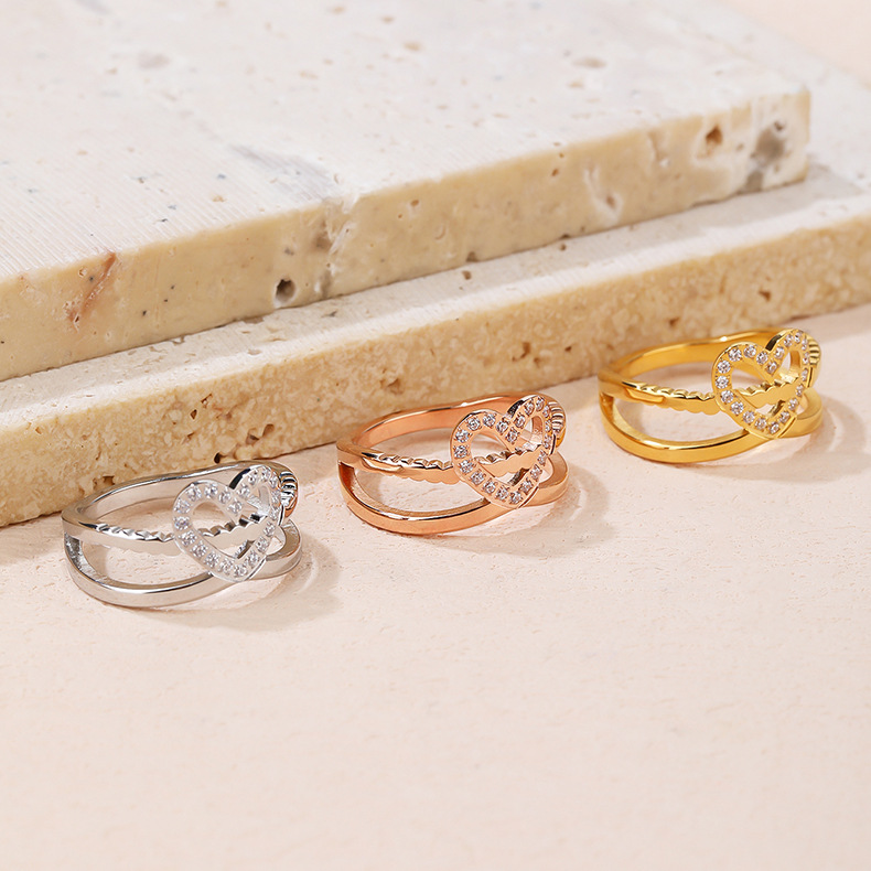 10g Weight Artificial Gemstones Inlay Material Rings Classification Casual Heart Shape Titanium Steel Artificial Gemstones Rings In Bulk