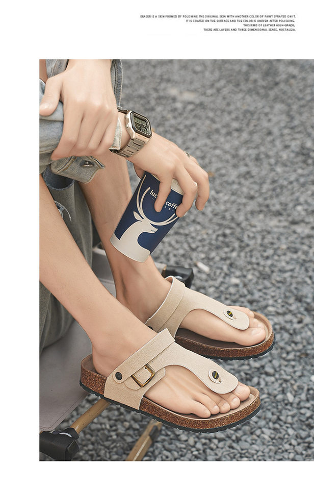 Dép sandal nam quai ngang kẹp chân đế gỗ phong cách Birken, thoáng khí đi biển — Màu đen, Nâu vàng, Trắng be chi tiết 13