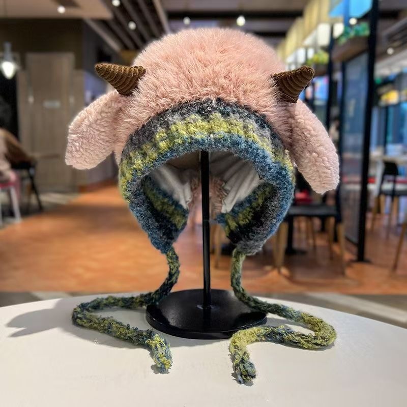 女性用の新しい秋と冬のウールの帽子、厚いベルベットの暖かいニット帽、大きな頭囲、軽い高級スタイル、耳保護防寒帽子、シンプルなスタイル