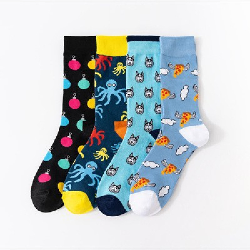 Four seasons women's cotton manufacturers men's octopus animal pizza food men's guitar smiley face manufacturers wholesale tide socks men's socks