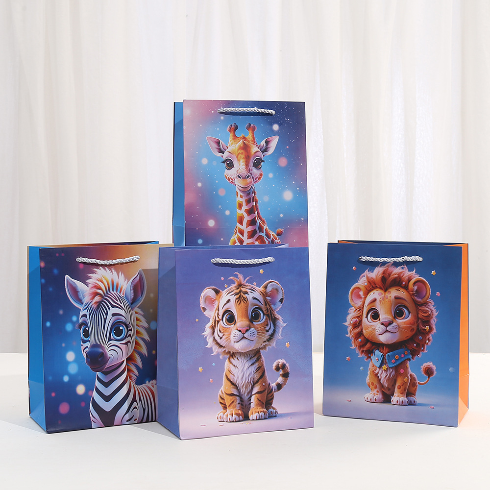 卡通外卖袋子纸袋老虎动物手提袋派对白卡包装袋糖果礼品袋批发