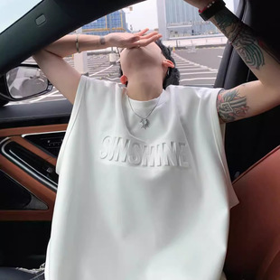 Deerskin Velvet Vest Men's Summer Letter Steel Printed Loose Sleeveless T-Shirt Men's Trendy Brand Sports Fitness Waistcoat
