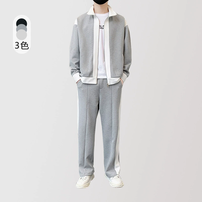 Спортивный набор мужской весенний модный длинный рукав свитер набор плоские брюки удобный куртка набор мужской повседневный куртка