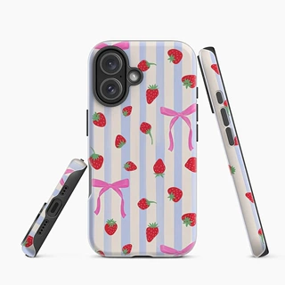 韩系条纹草莓蝴蝶结苹果18promax新款手机壳iPhoneAIR插画保护套