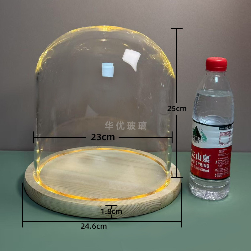 槽灯发光玻璃罩底座带灯永生花干花展示盒防尘罩手办手模玻璃罩子|undefined