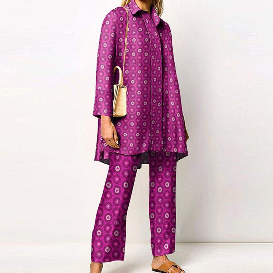 Completo pantalone donna primavera estate camicia stampa maniche_voghion.com