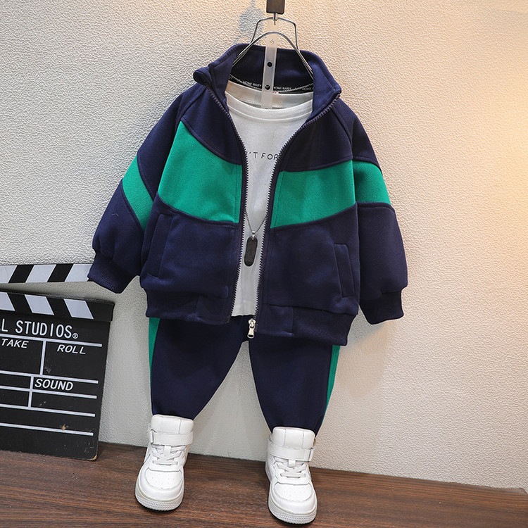 Children's Clothing Boys' Casual Sports Suit Spring and Autumn Fashion Zip-Up Jacket and Pants Two-Piece Set Trendy