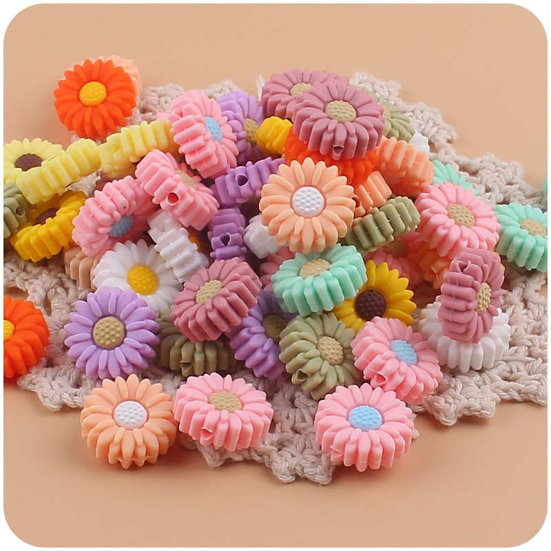 20mm bebé suministros de dibujos animados Margarita cuentas silicona creativo DIY chupete cadena teether pulsera accesorios juguete