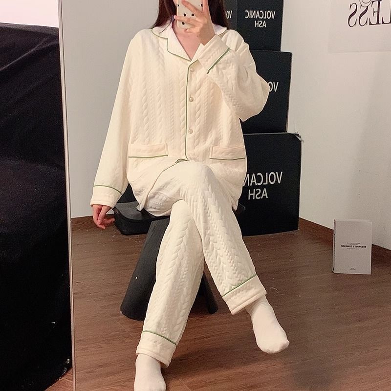 2024 algodón otoño invierno nuevo aire dulce algodón pijama de mujer intercalación calentamiento ropa de hogar de manga larga