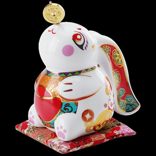 Creative New Mascot Rabbit Ceramic Night Light Piggy Bank Ornament for Home Decoration