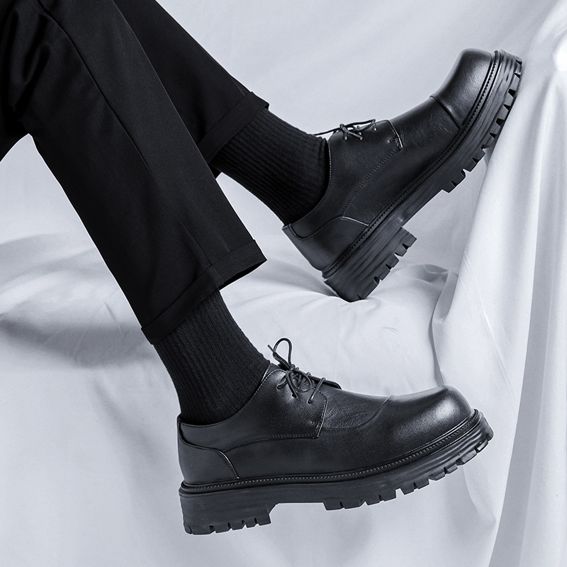 Big Leather for Men in Spring and Autumn Fashion Black Casual Round Head British Business Dress Versatile Trendy Shoes_voghion.com