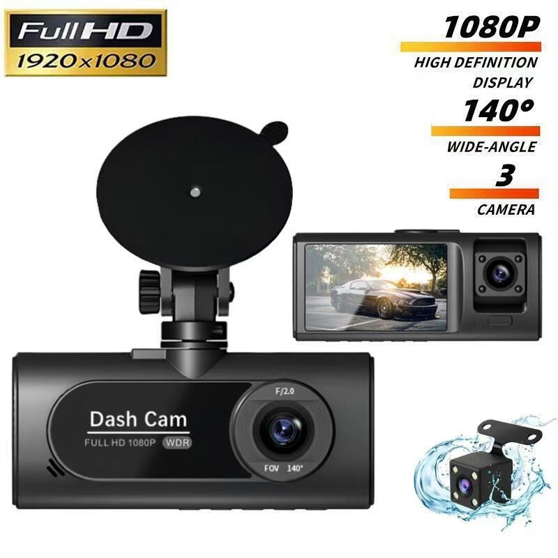 V20 Cross-Border Driving Recorder 3-Way High-Definition 1080P Three-Lens Parking Monitoring with Night Vision Car Dvr