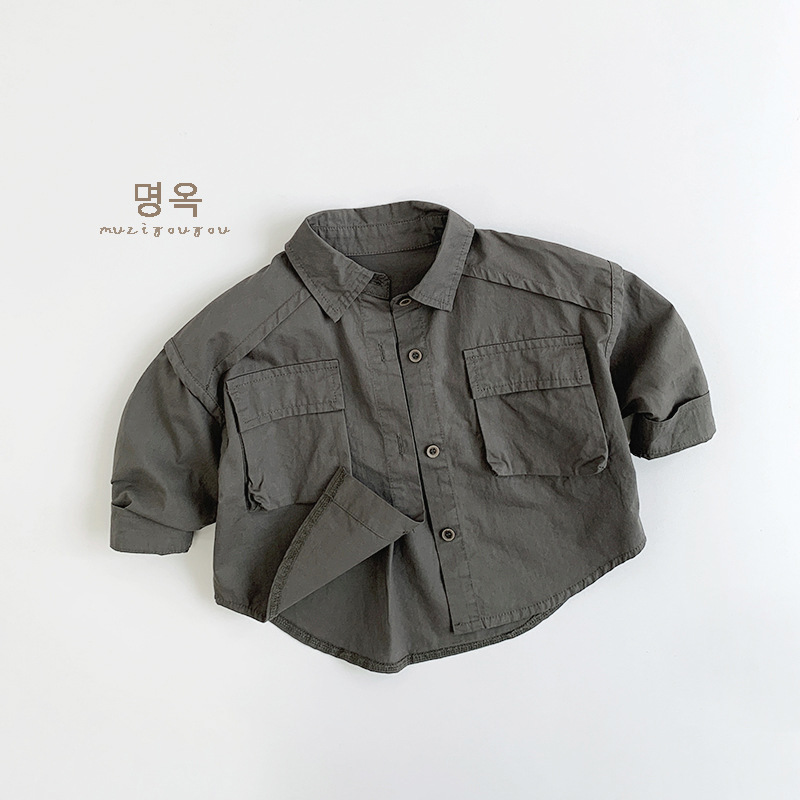 2025 otoño nuevas camisas infantiles, hombres y mujeres, chaquetas de trabajo al aire libre, bebés coreanos, chaquetas de moda