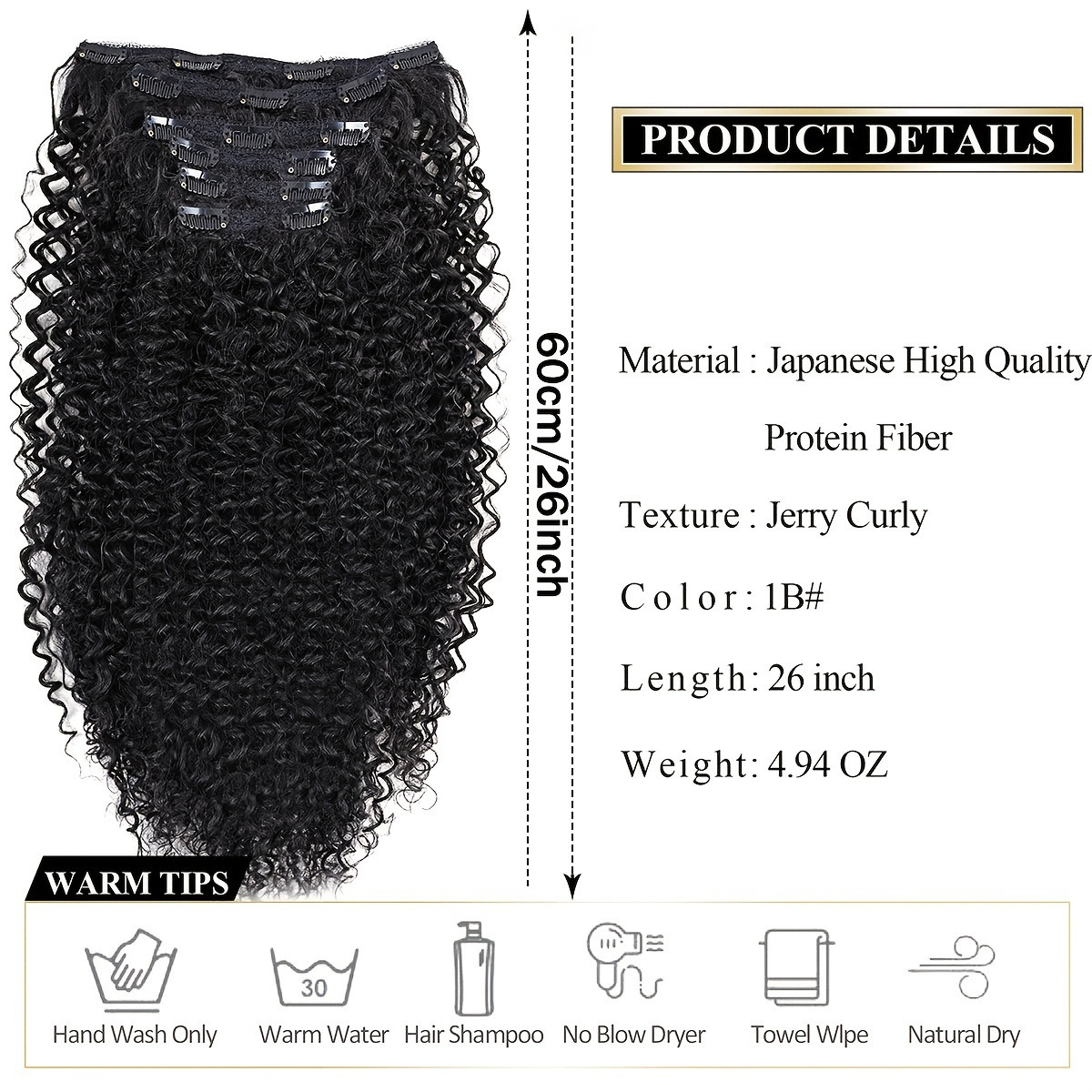 Synthetic curly clip extensiones de cabello Kinky curly clip peluca de cabeza completa dama cabello marrón negro