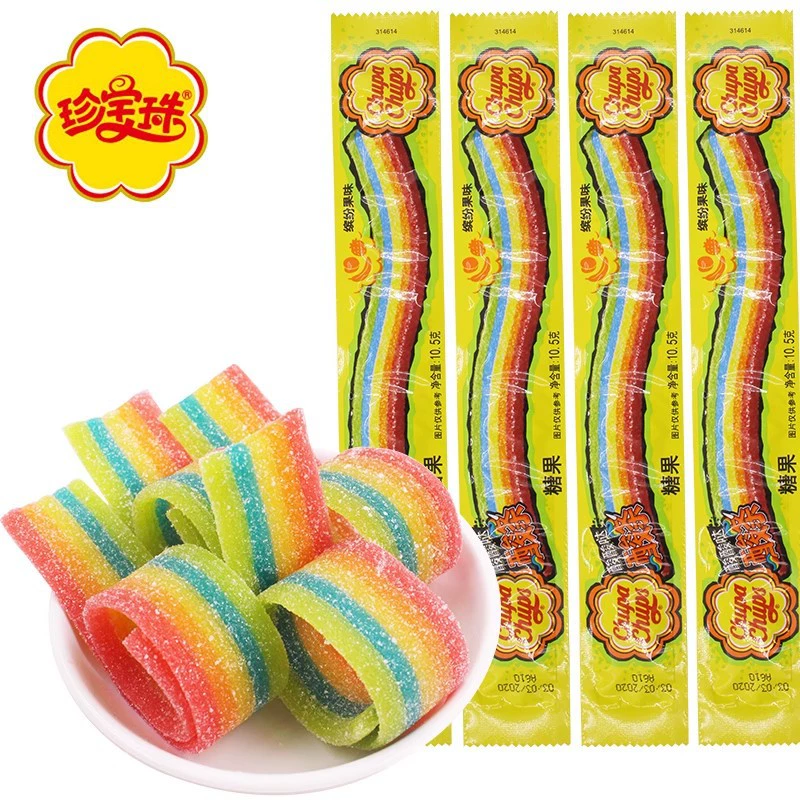 Кислые конфеты Chupa Chups, жевательные конфеты, кисло-сладкий сок, длинные радужные жевательные конфеты, интернет-знаменитости, закуски ко Дню защиты детей, оптовая продажа