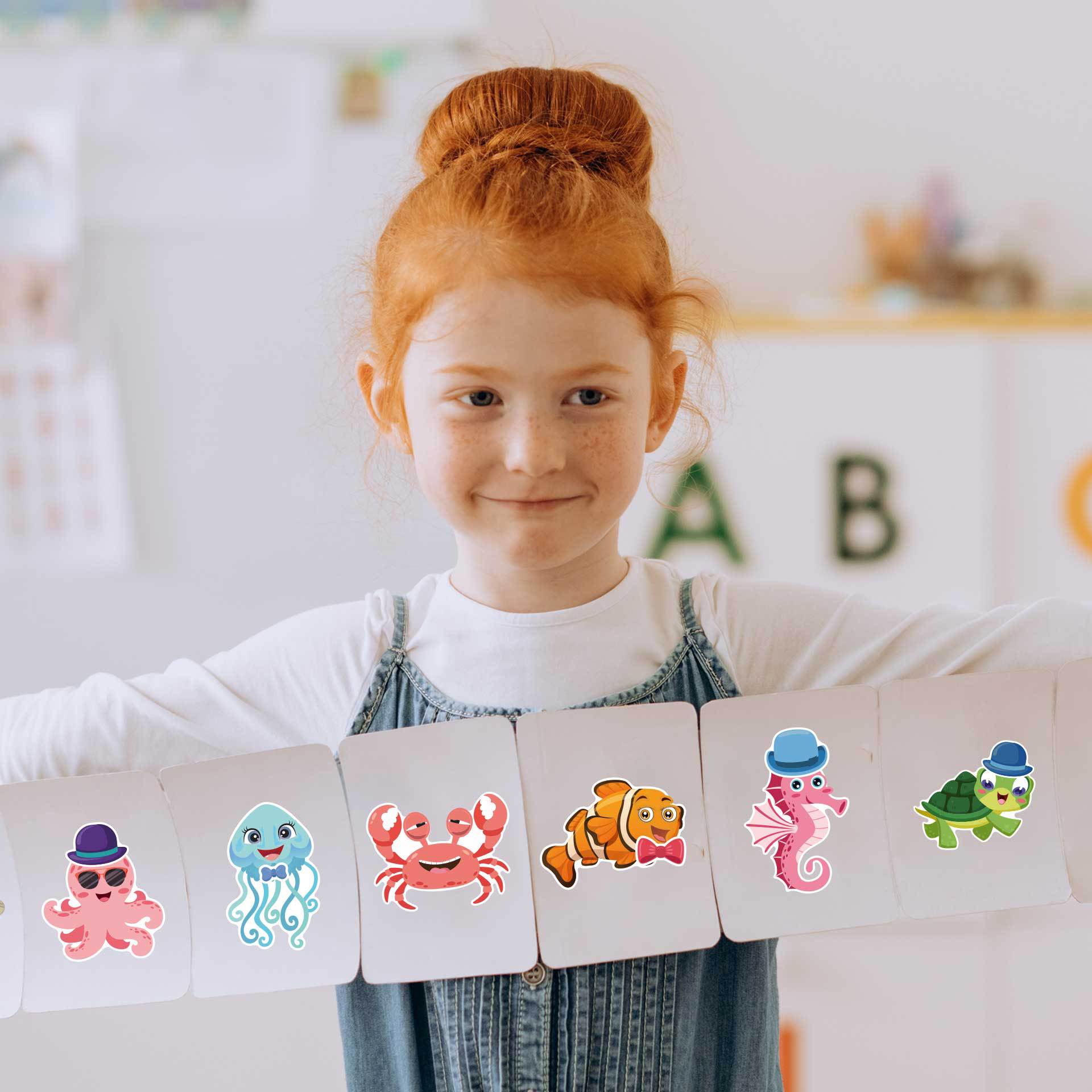 CM2303007 animal marino de los niños de dibujos animados padre-hijo rompecabezas interactivo mano cuenta DIY cara pegatina