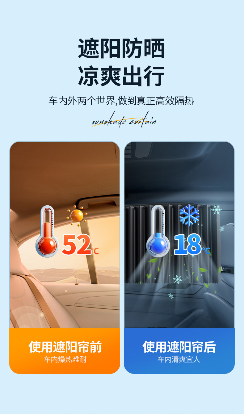 Car Sliding Sunshade Curtain, Car Sunshade Curtain, Sun Protection and Heat Insulation Sunshade Curtain, Car Window Curtain