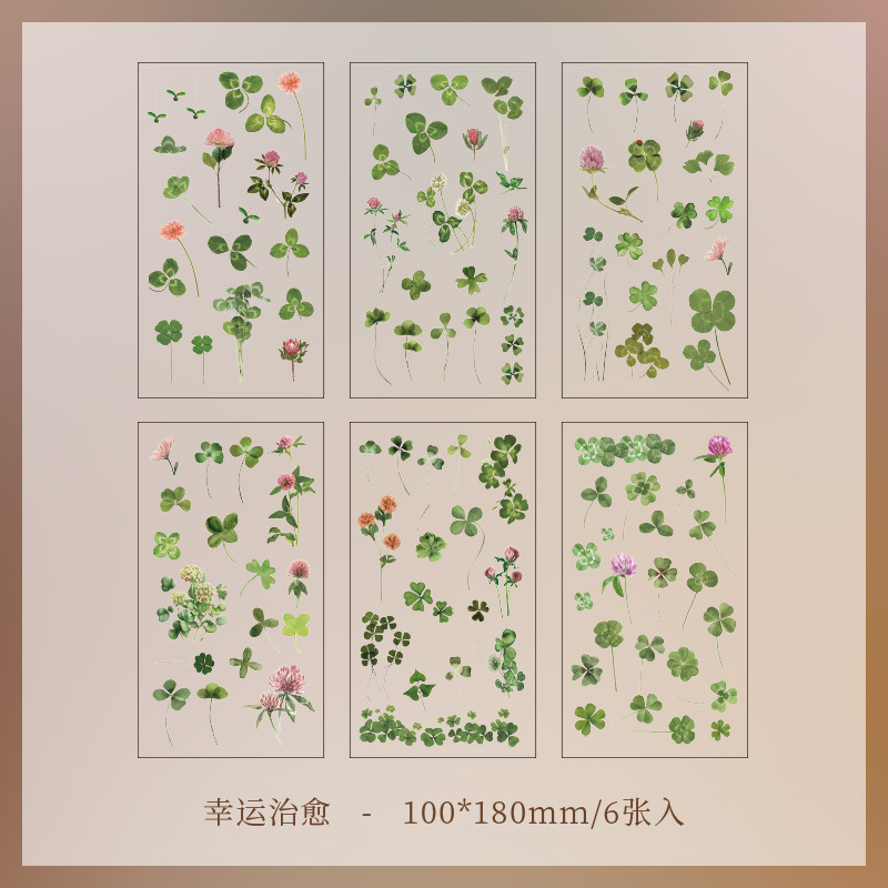 Naturaleza serie libro serie mano cuenta impermeable transparente PVC pegatinas DIY planta flor artificial vintage papelería pegatinas