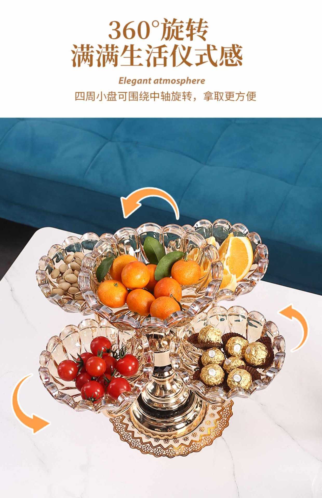水果盘客厅家用水晶玻璃多层欧式旋转果盘创意轻奢茶几零食糖果盘-阿里巴巴