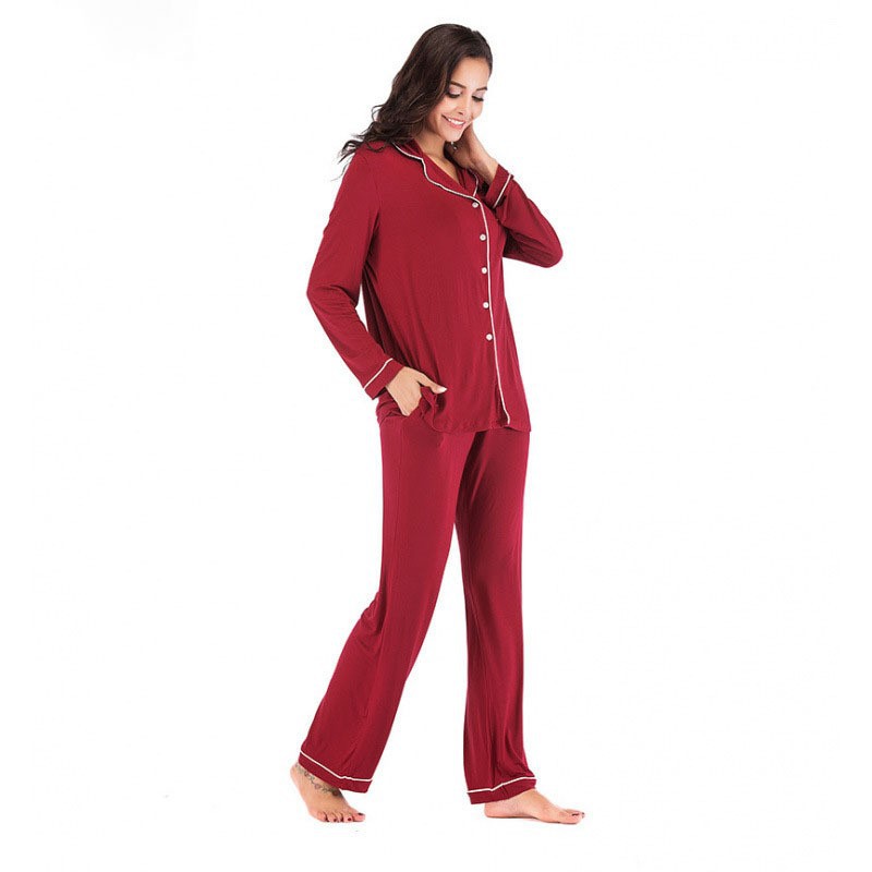 Pijama de Manga Larga para Mujer Set de 2 piezas de poliéster, transpirable, elástico, cálido, para casa y hotel