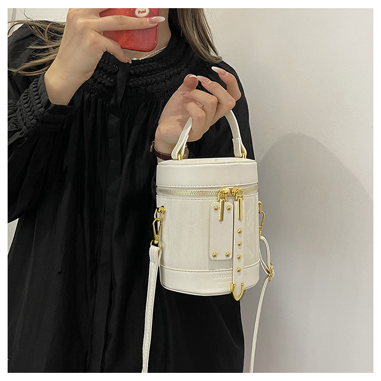 Piccola borsa a secchiello cilindrica di alta qualità per le donne, estate 2024, alla moda e versatile_voghion.com