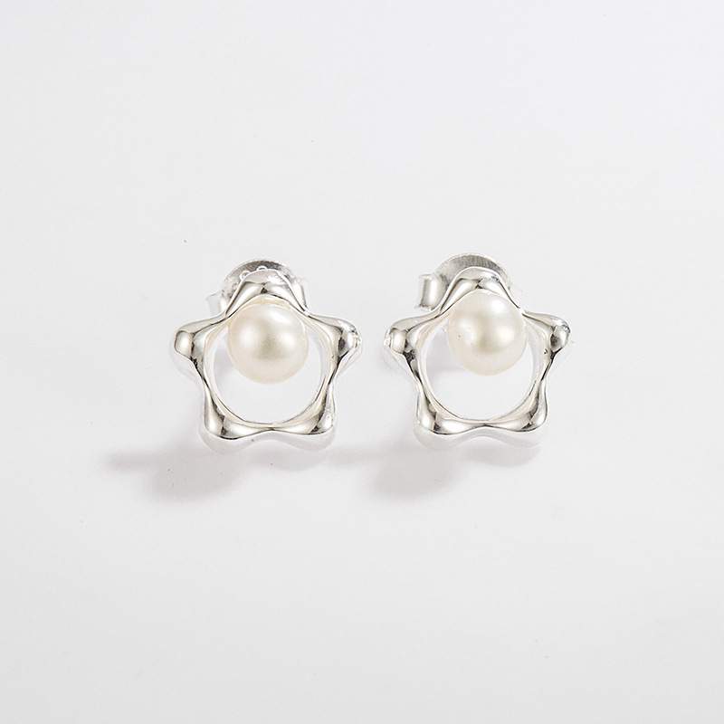5g Weight Electroplating Gold Plating Process 1 Pair 18K Gold Plated Silver Plated 925 Sterling Silver Freshwater Pearl Geometric Pearl Flower Drop Earrings Earrings Ear Studs